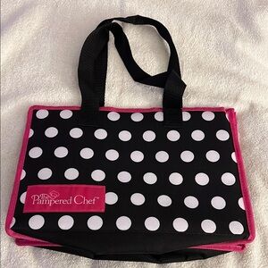The Pampered Chef Black and Pink Tote with Polka Dots